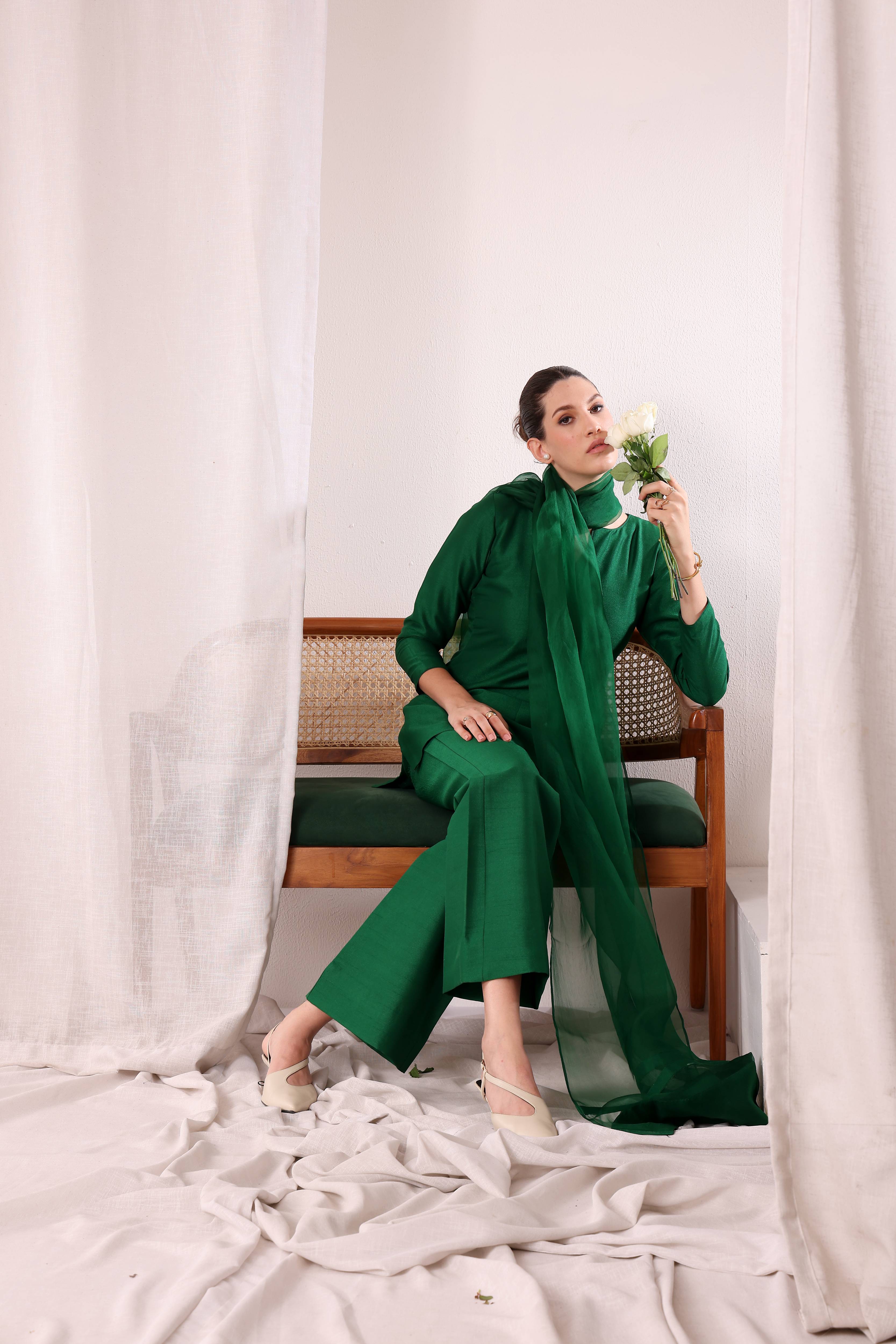 Meher Kurta Set - Dark Green
