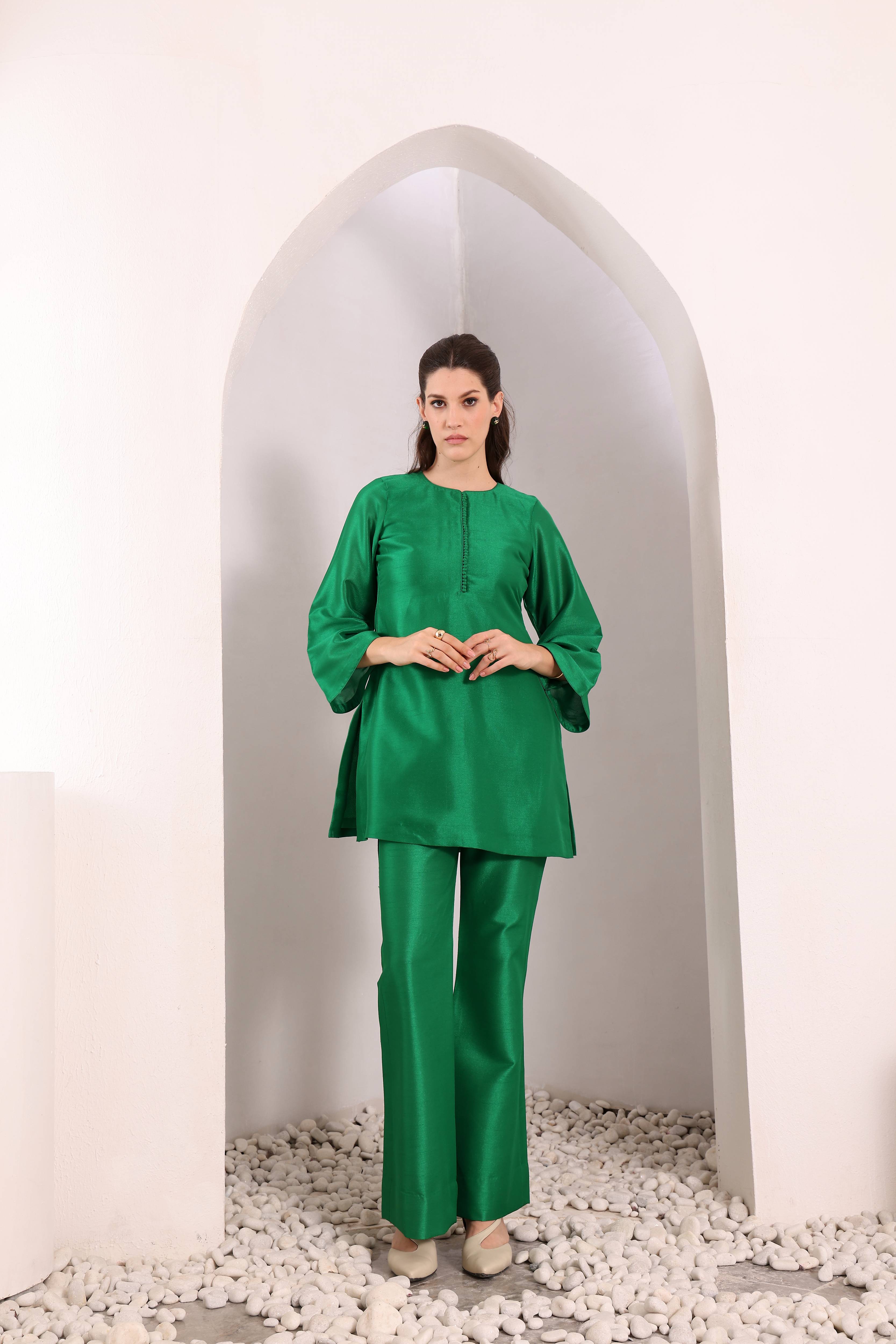 Aabroo Kurta Set - Emerald Green
