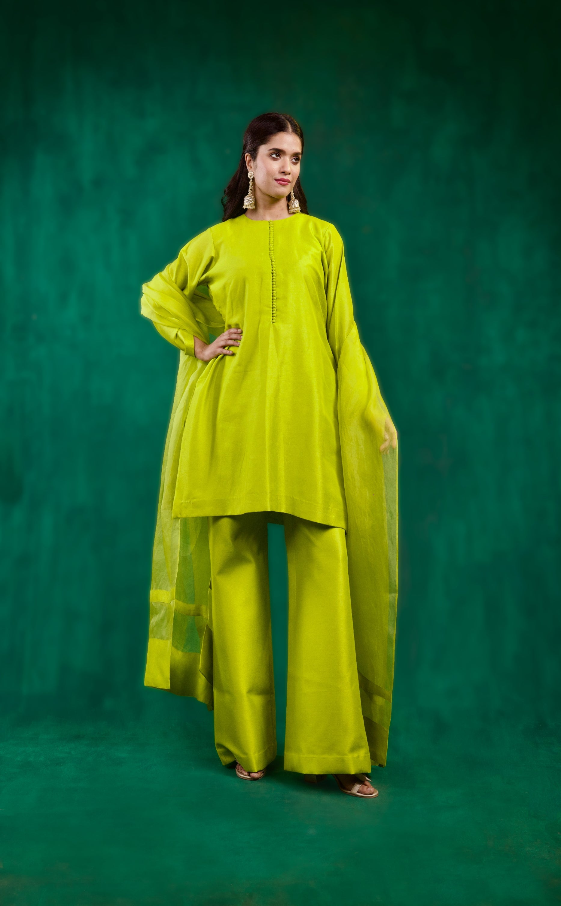 Aabroo Kurta Set - Lime Green
