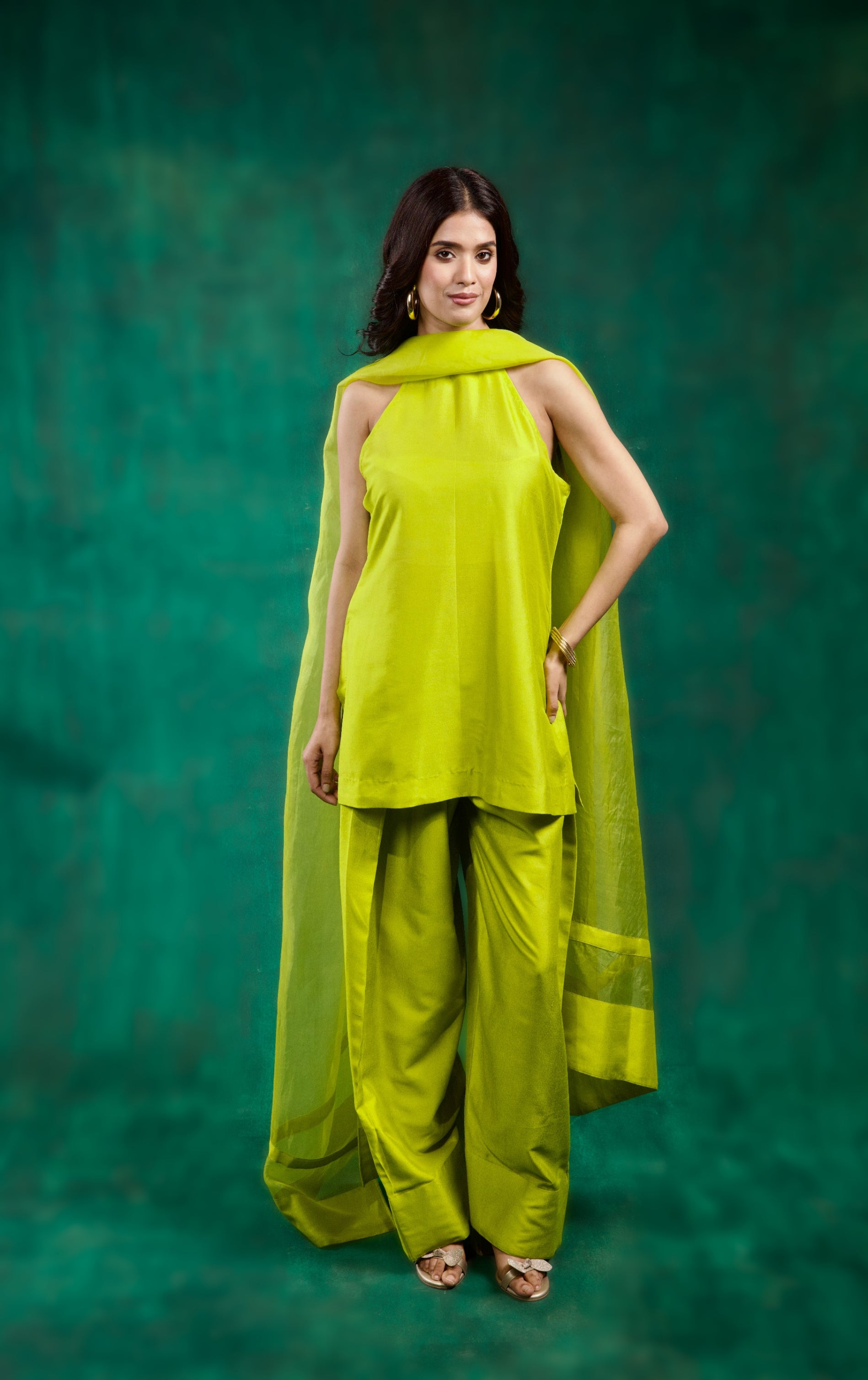 Noor Kurta Set - Lime Green