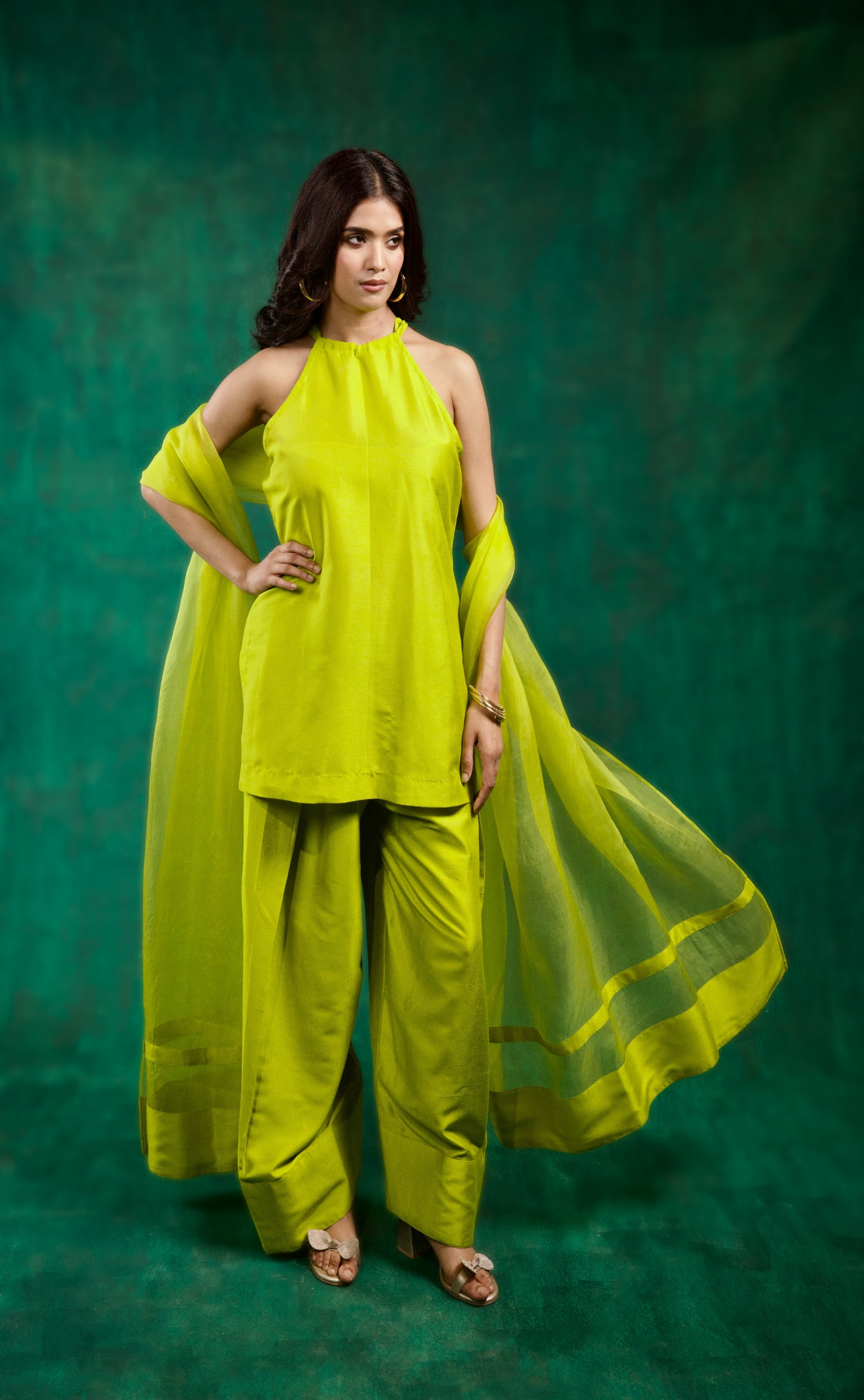 Noor Kurta Set - Lime Green