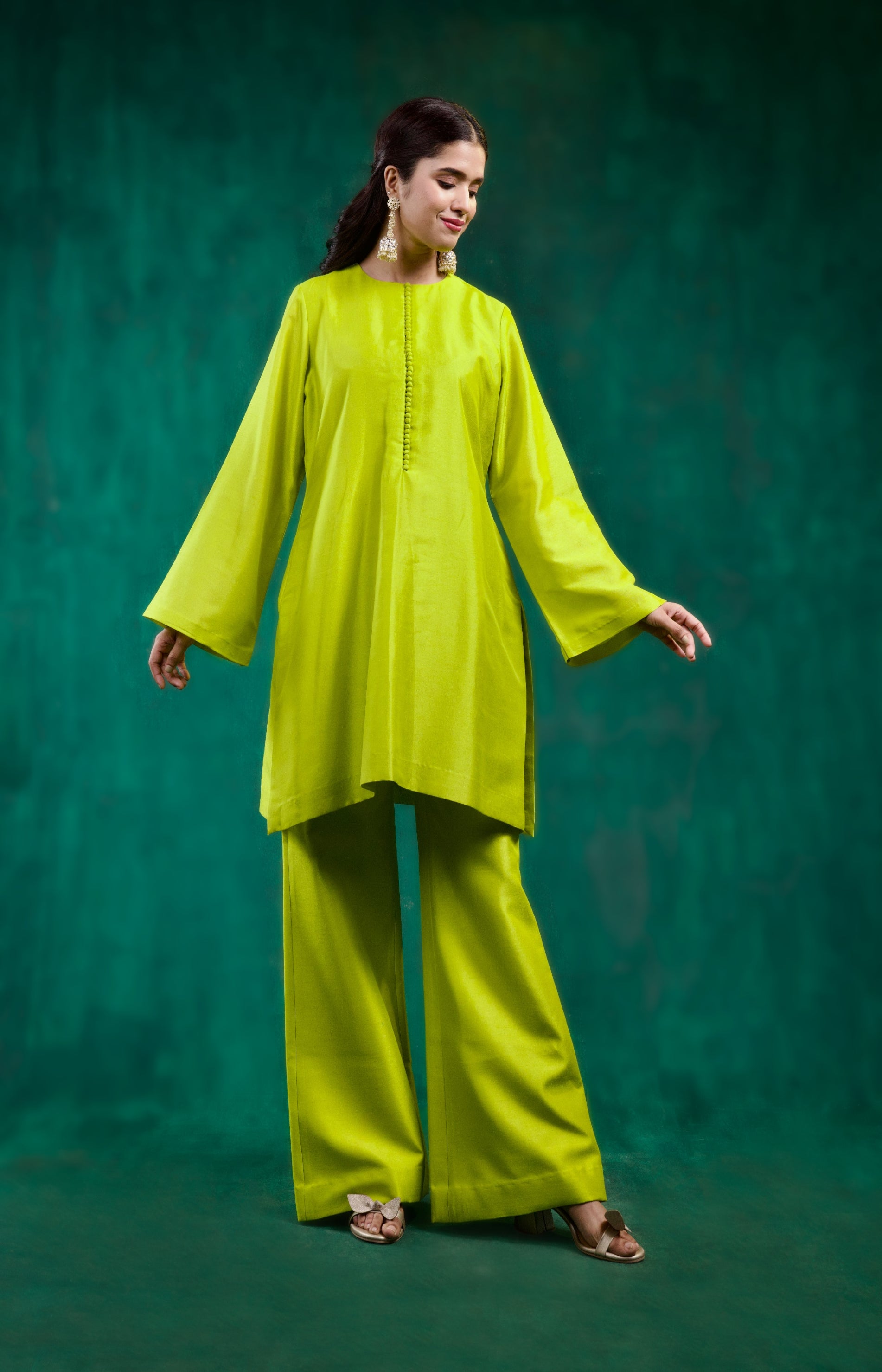 Aabroo Kurta Set - Lime Green