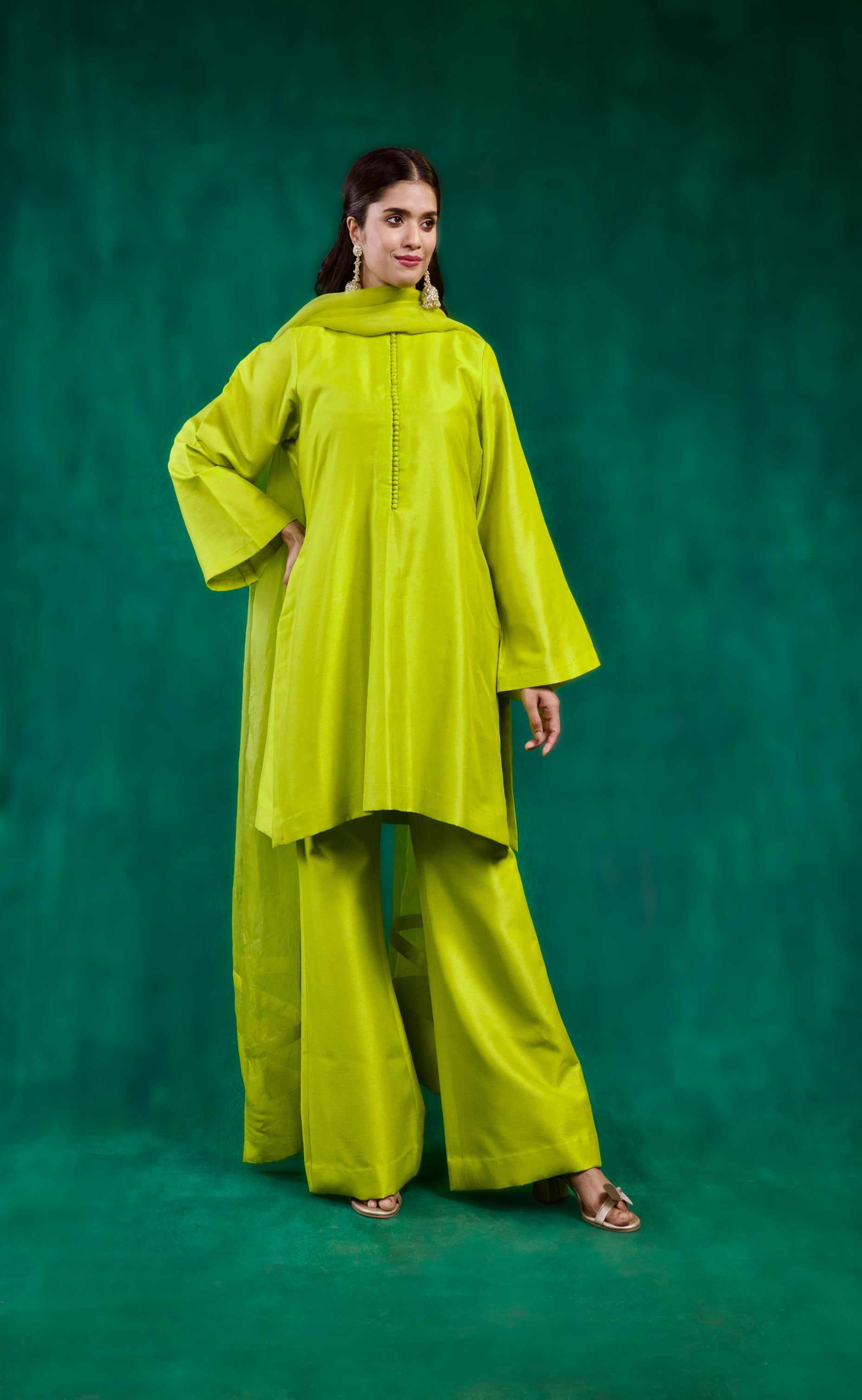 Aabroo Kurta Set - Lime Green