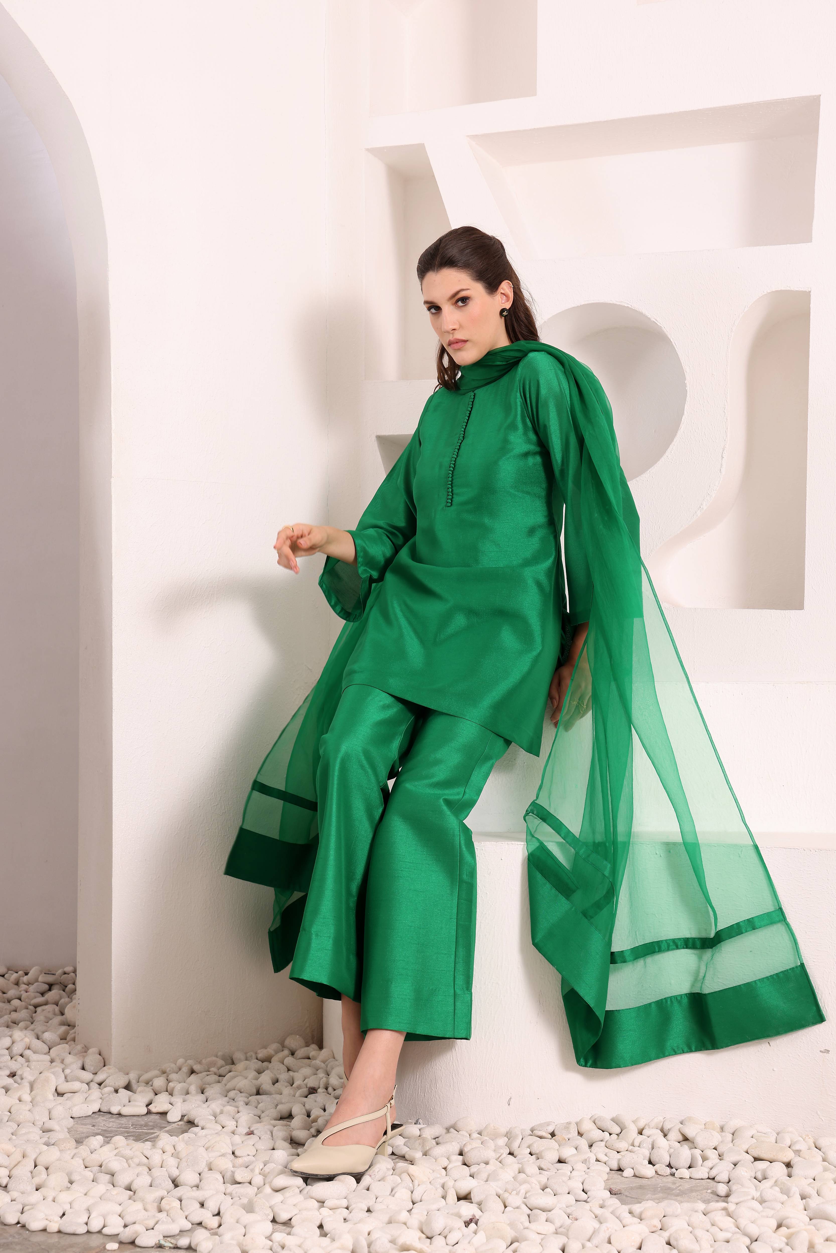 Aabroo Kurta Set - Emerald Green