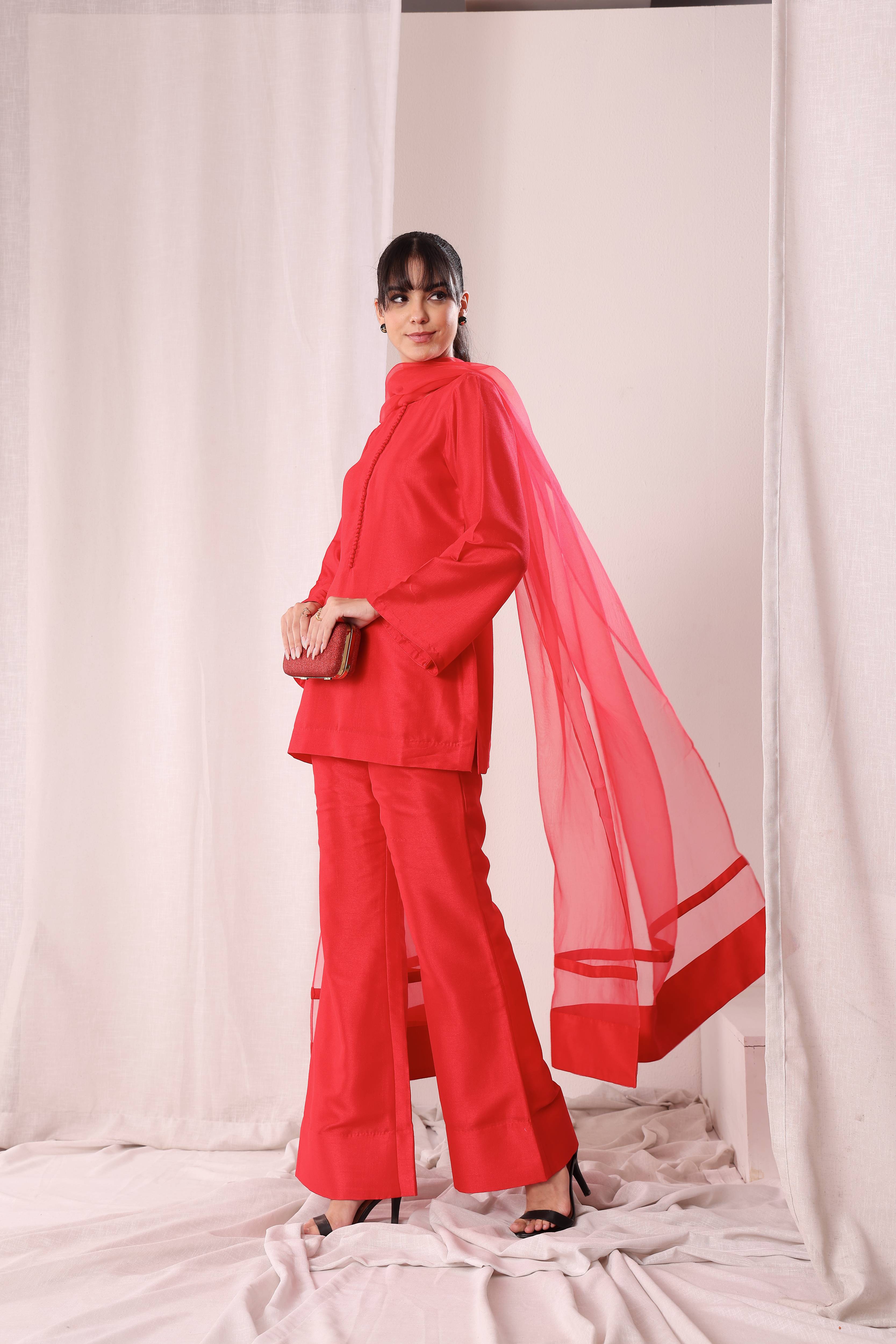 Aabroo Kurta Set - Red