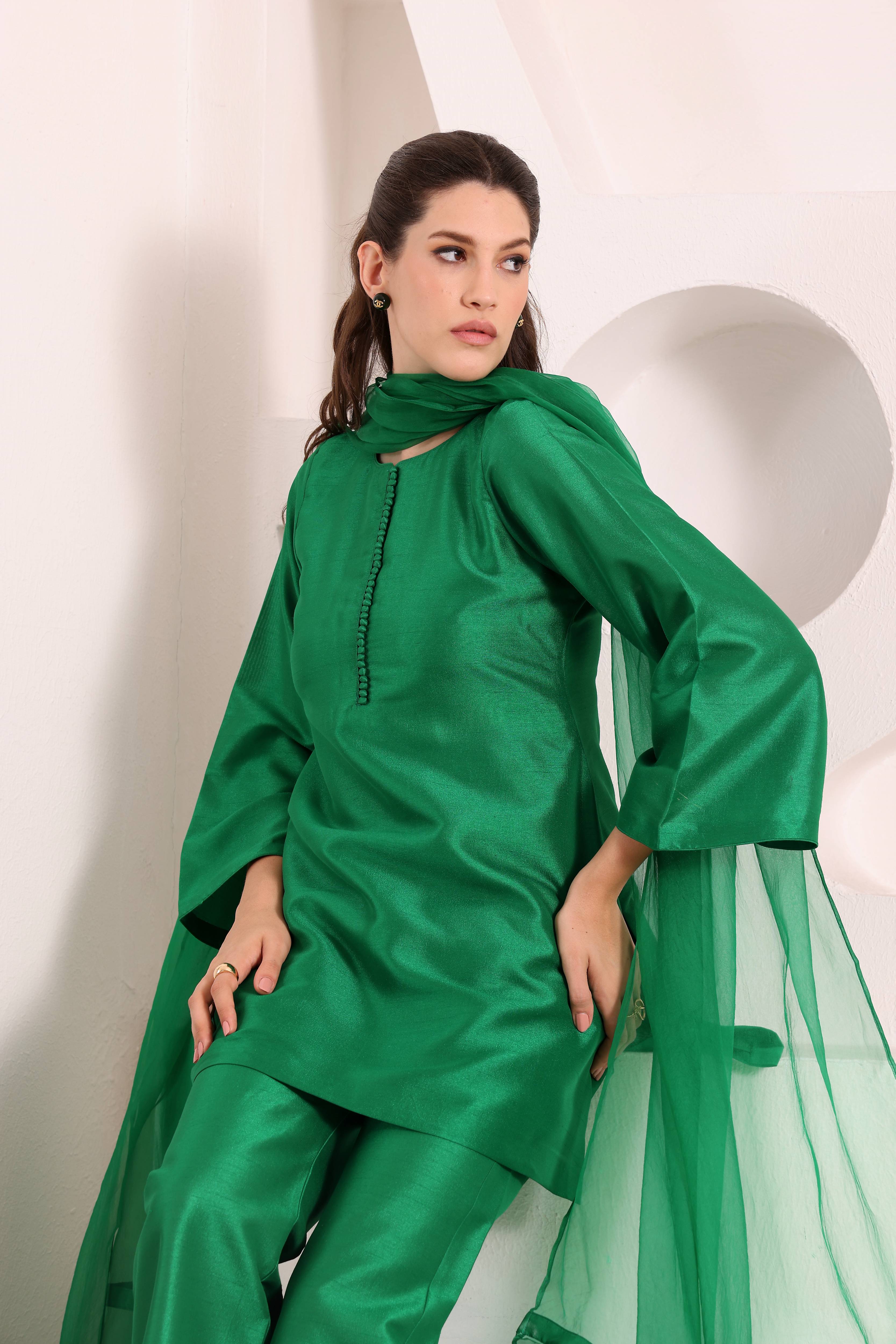 Aabroo Kurta Set - Emerald Green