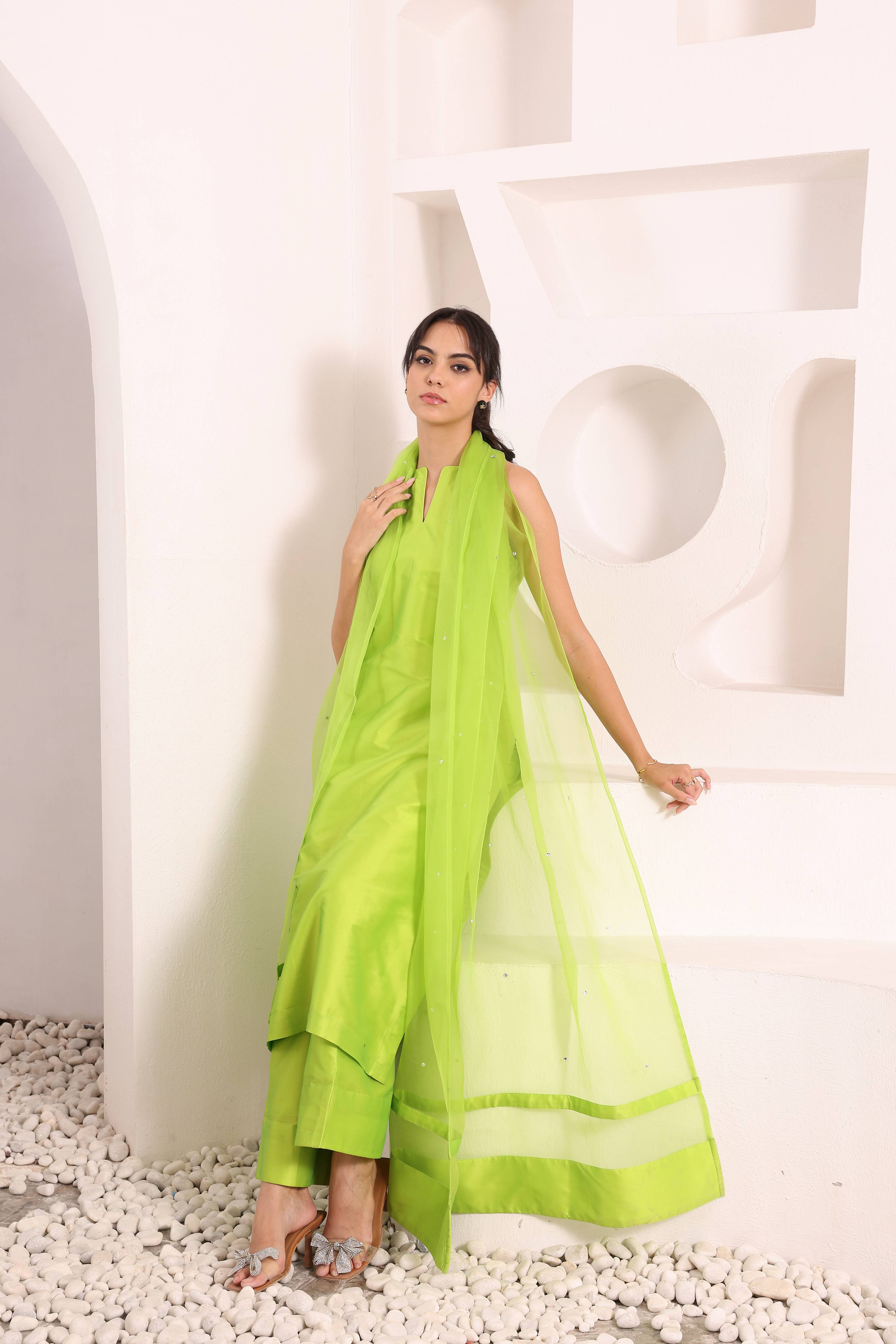 Sukoon Kurta Set - Lime Green
